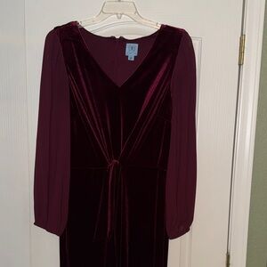 CeCe Burgundy Long Sleeve Velvet Jumpsuit